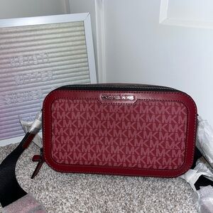 NWT Michael Kors Cooper Double Zip Crossbody Bag in Cherry